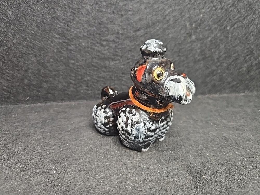 Vintage Redware Hand Painted 4" Vintage Black & White Poodle Made in Japan
